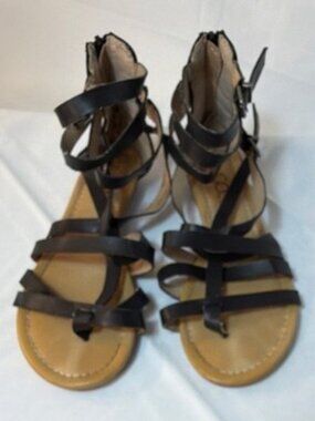 Sugar Black Gladiator Strappy Flat Sandals Women's Buckle Casual Summer